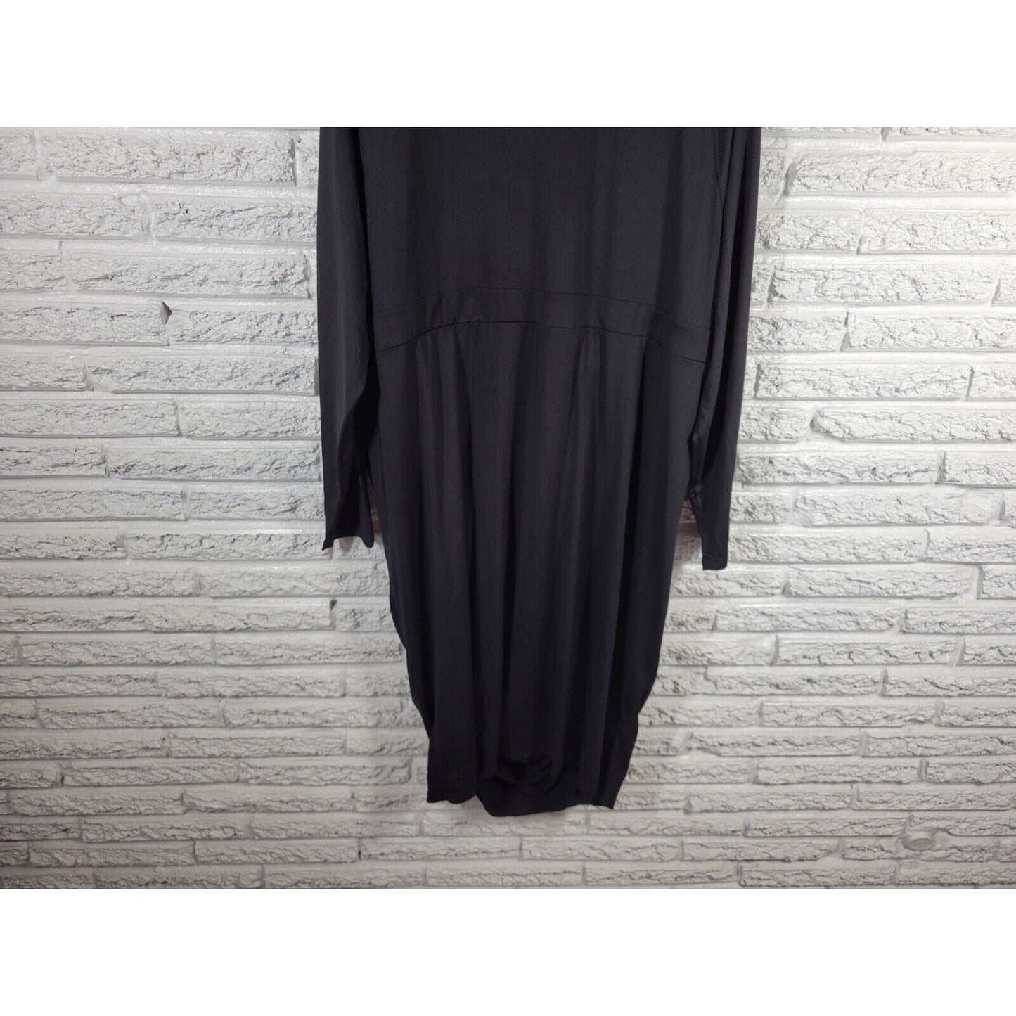 Poseshe Womens Dress 4XL Plus Long Sleeve Black Poly Blend Ruched Casual