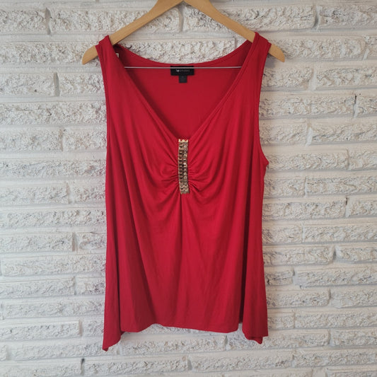 Ab Studio Womens Top Extra Large Tank Sleeveless Red Metal Embellishment Pleated