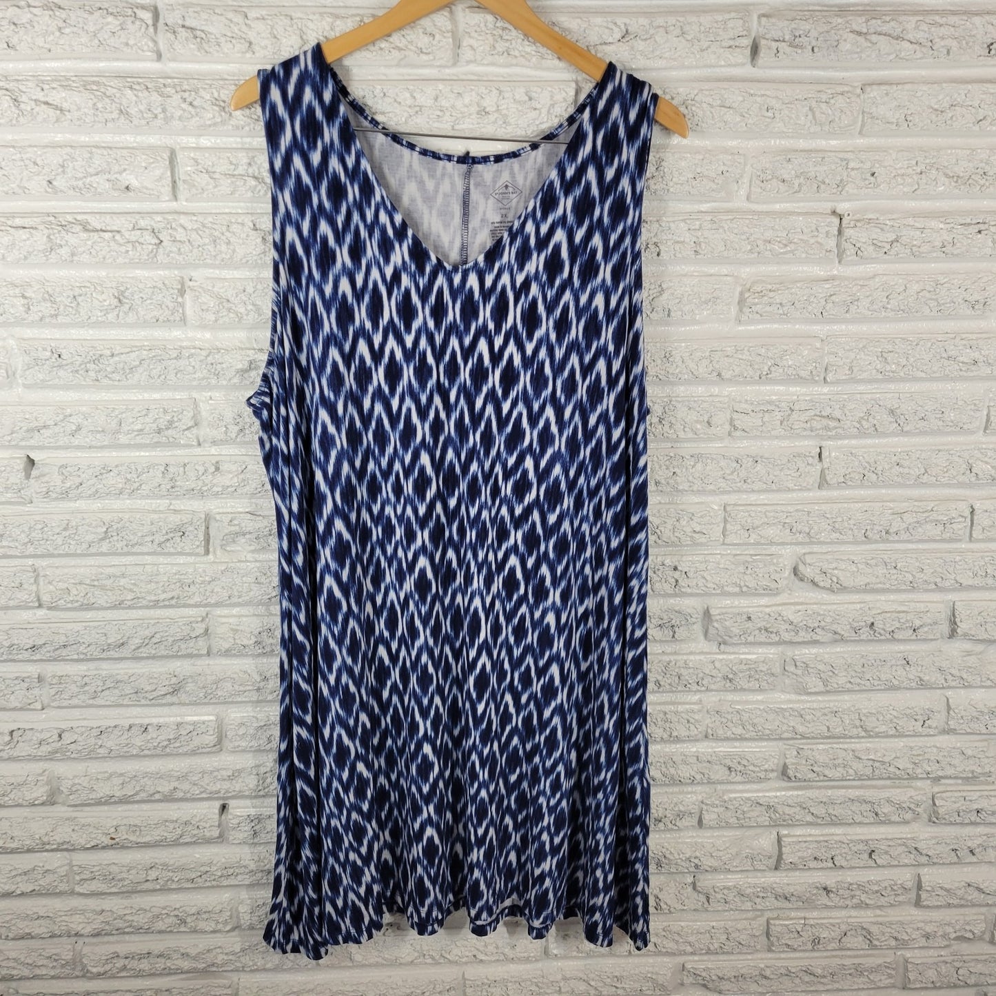 St Johns Bay Women Dress 2X Plus Tank Mini Blue Diamonds Watercolor Comfy Casual