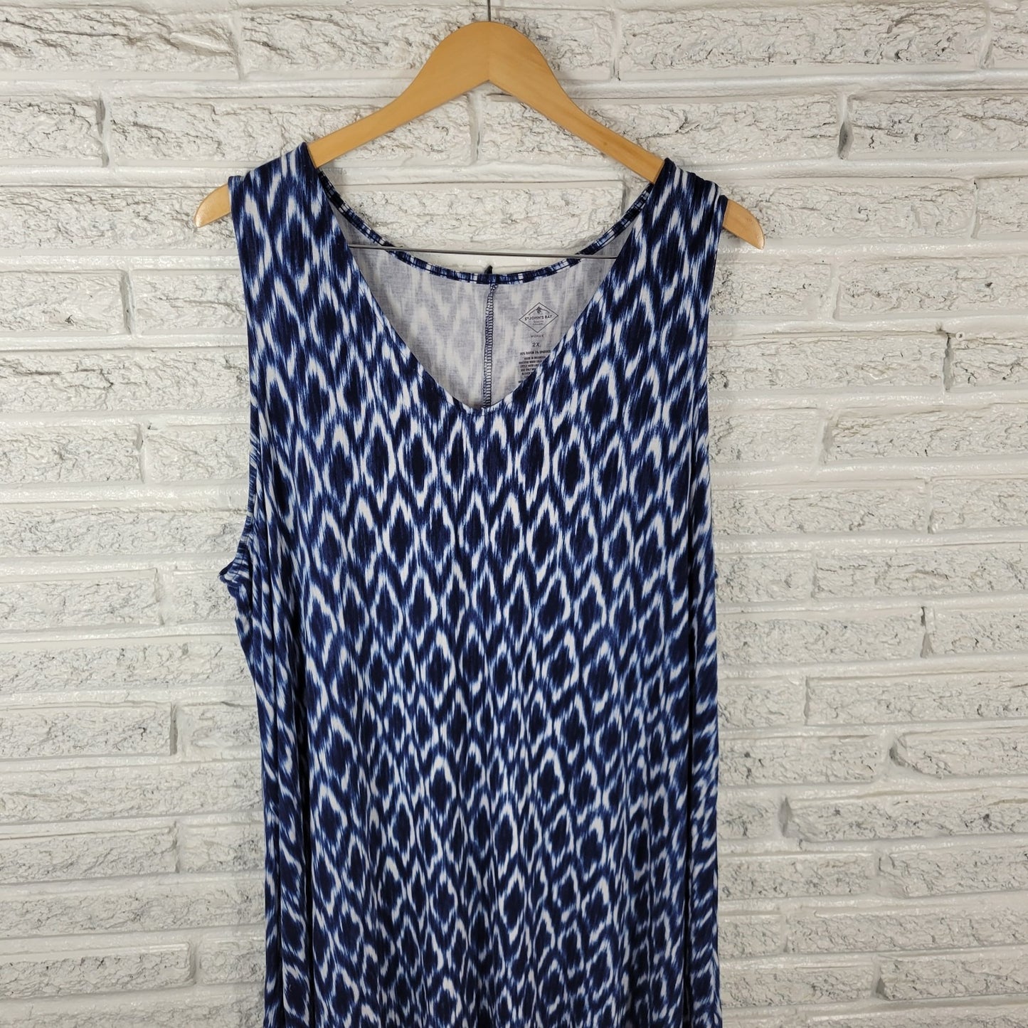 St Johns Bay Women Dress 2X Plus Tank Mini Blue Diamonds Watercolor Comfy Casual
