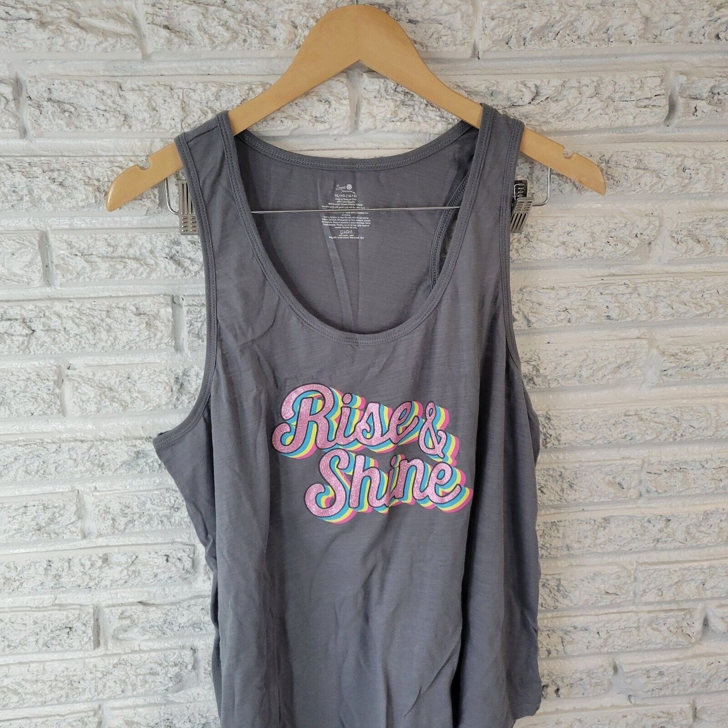 Secret Treasures Womens Pajama Top XL 16 18 Tank Gray Rise and Shine Loungewear