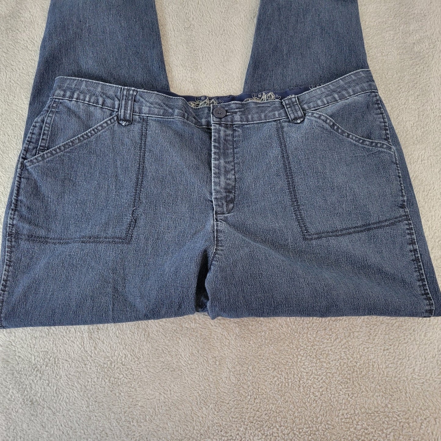 Riders Lee Womens Jeans 18 Plus Capri Zip Fly Dark Blue Denim Wash Tapered Comfy