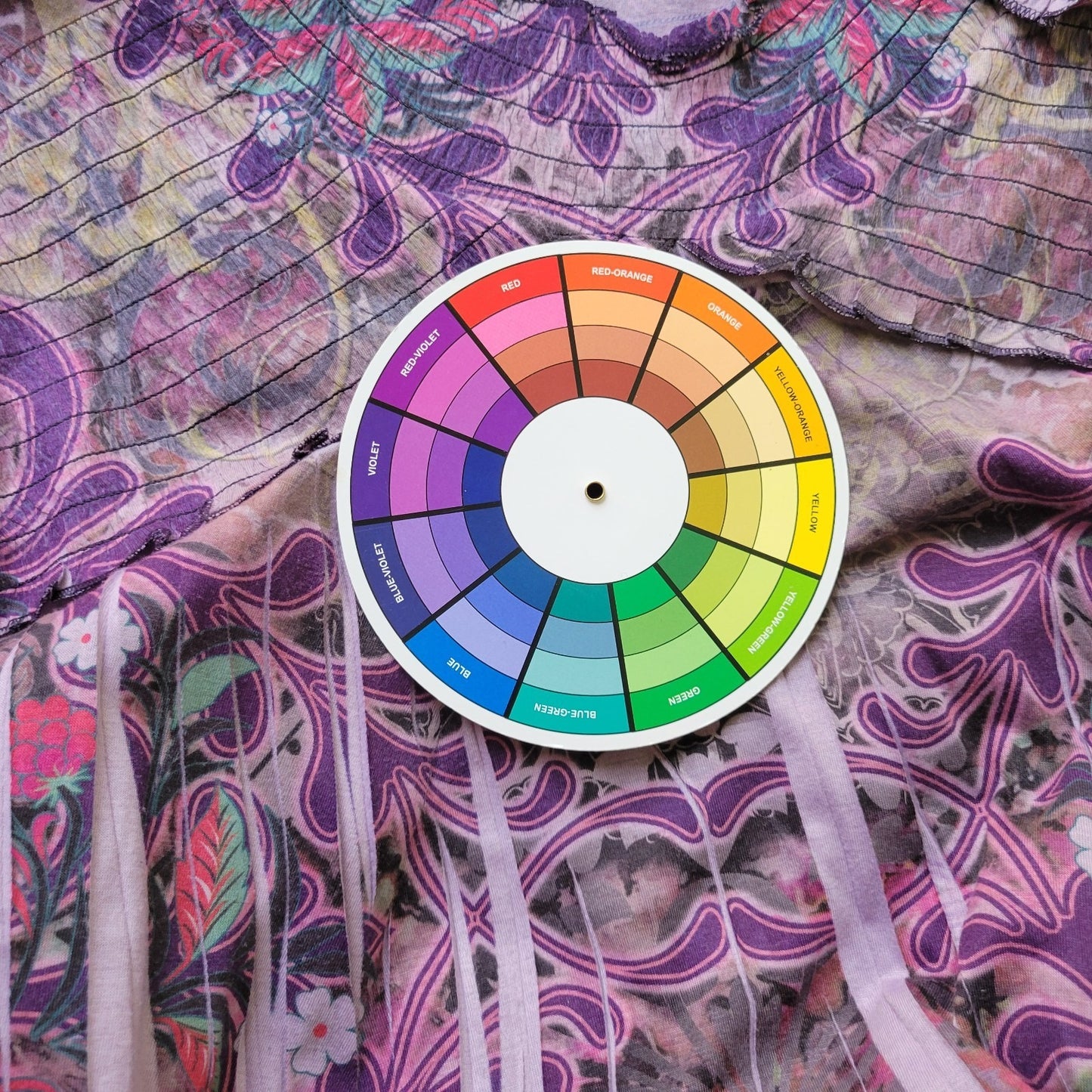 Unity Womens Top Extra Large XL Tunic 3/4 Sleeve Cinched Laser Cut Purple Floral