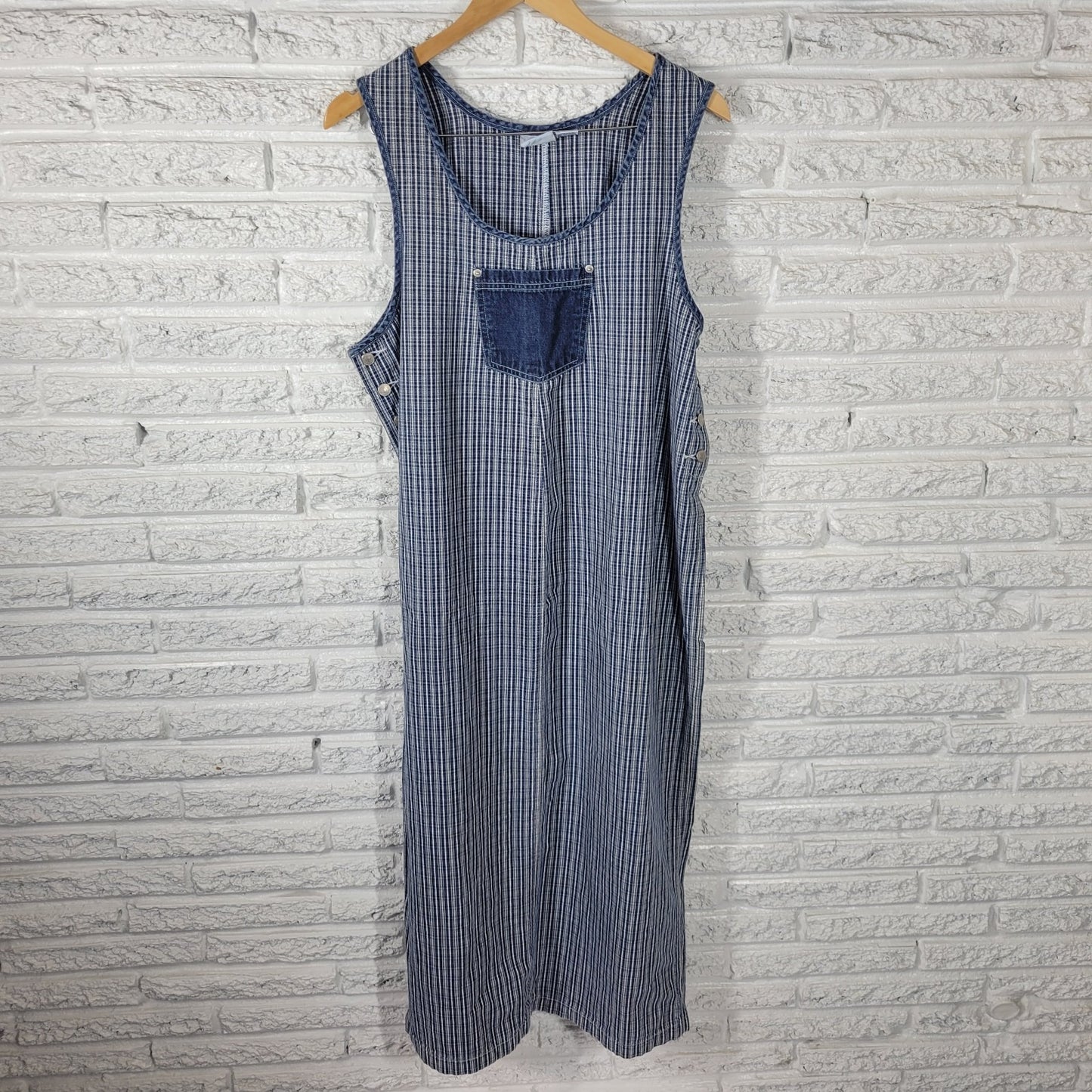 Carolina Blues Womens Dress 18 Plus Sleeveless Side Buttons Blue Stripe Cotton