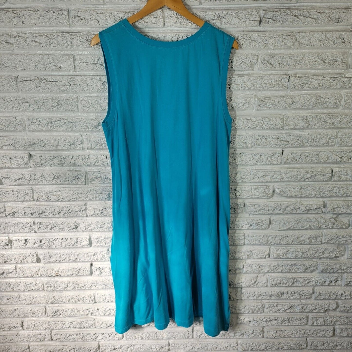 Jane Ashley Women Dress 1X Plus Sleeveless Blue Flip Flops Summer Pockets Cotton