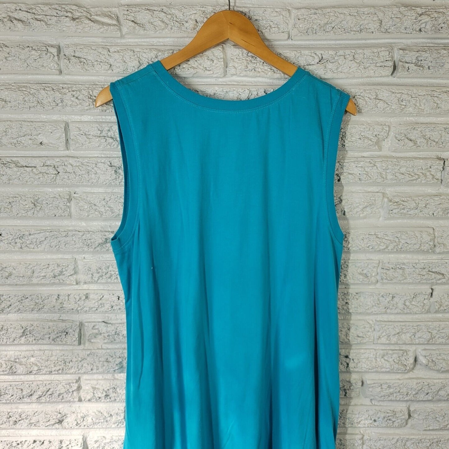 Jane Ashley Women Dress 1X Plus Sleeveless Blue Flip Flops Summer Pockets Cotton