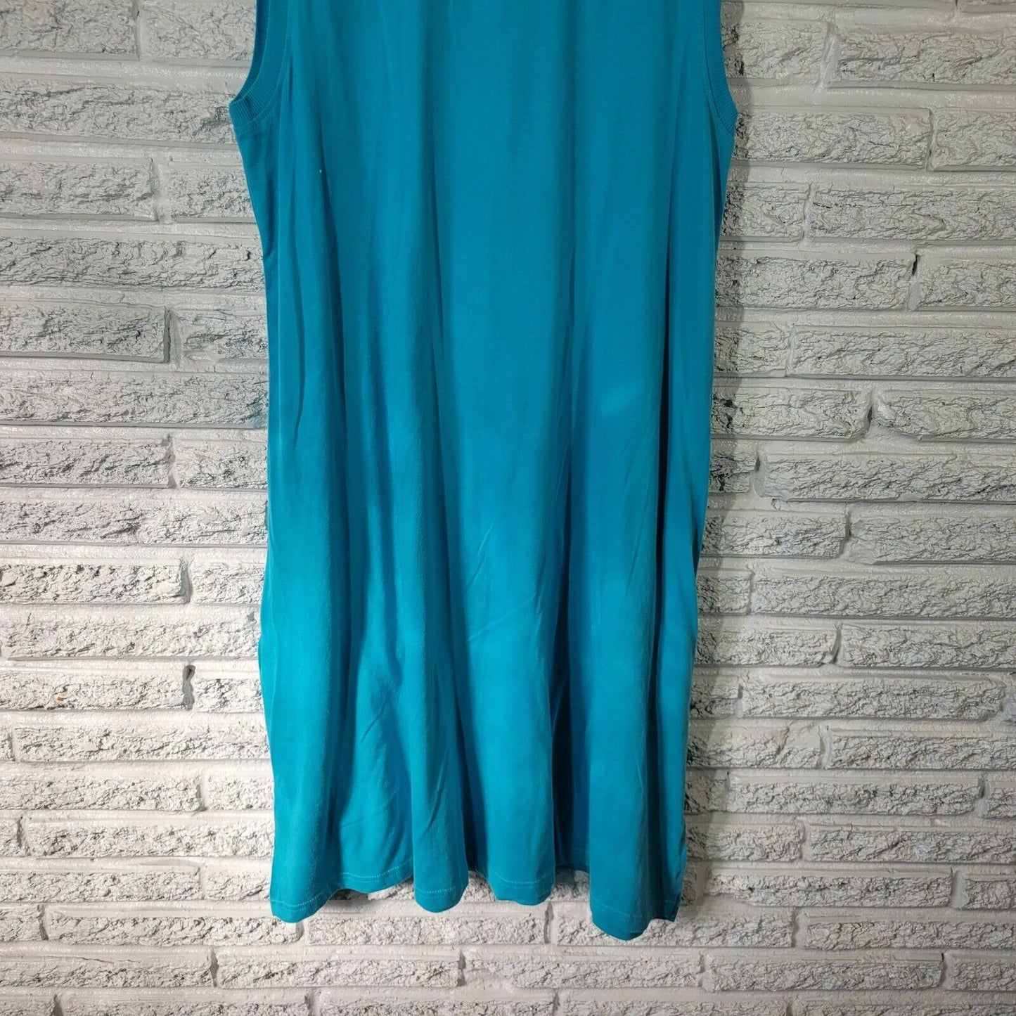 Jane Ashley Women Dress 1X Plus Sleeveless Blue Flip Flops Summer Pockets Cotton