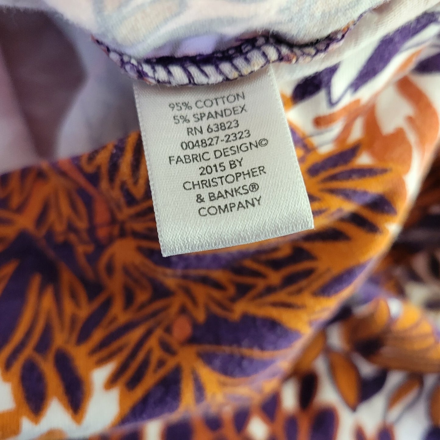 CJ Banks Womens Top 1X Plus 3/4 Sleeve Brown Purple Floral Cotton Blend Casual