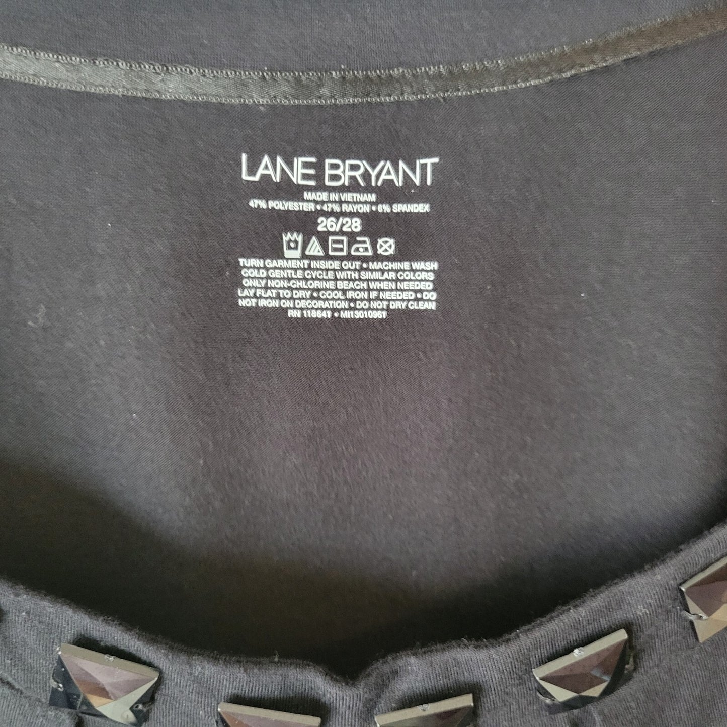 Lane Bryant Womens Top 26 28 Plus Tank Black Poly Blend Beaded Pleated Career