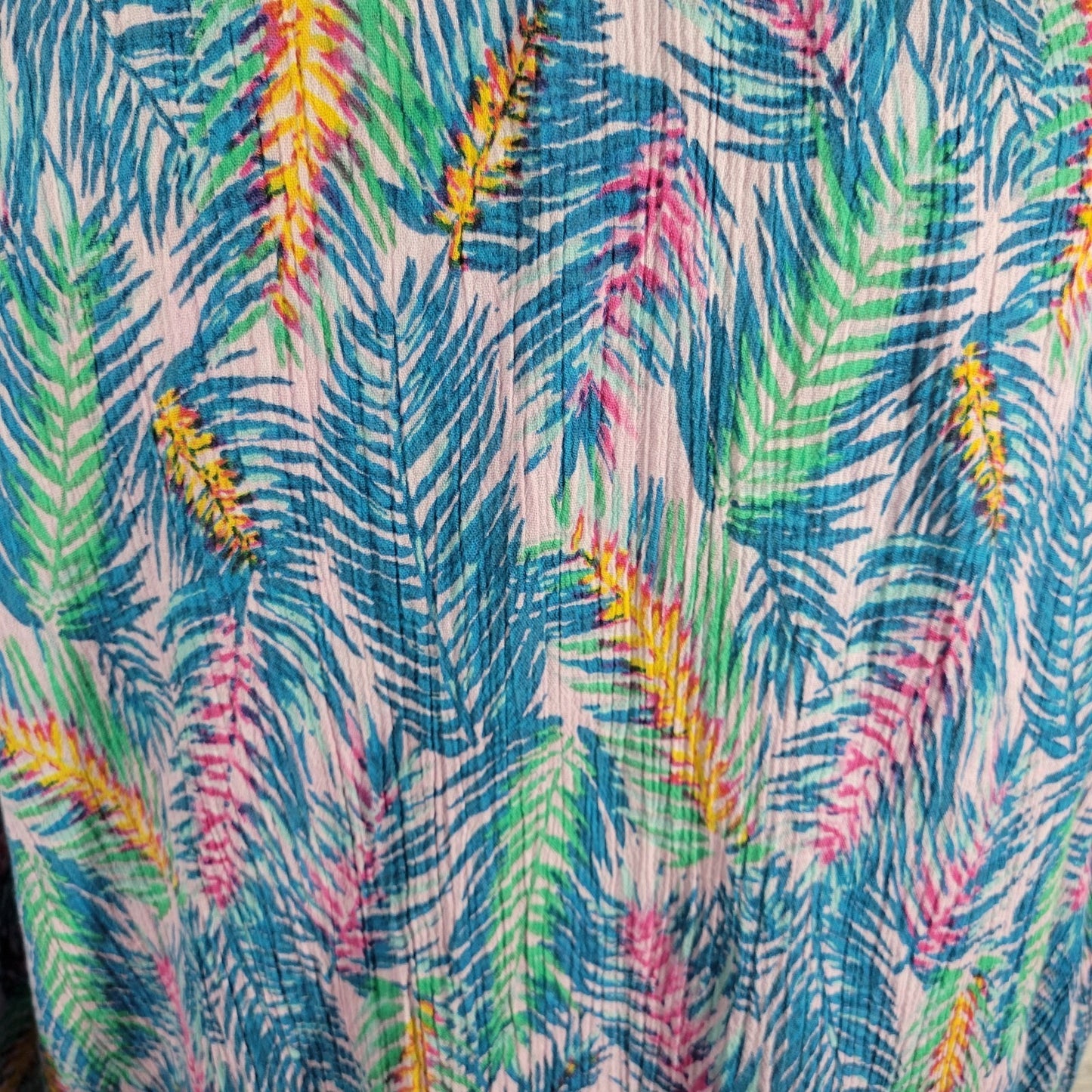 Woman Within Womens Top 2X Plus Roll Tab 3/4 Sleeve Blue Floral Crinkle Pintuck