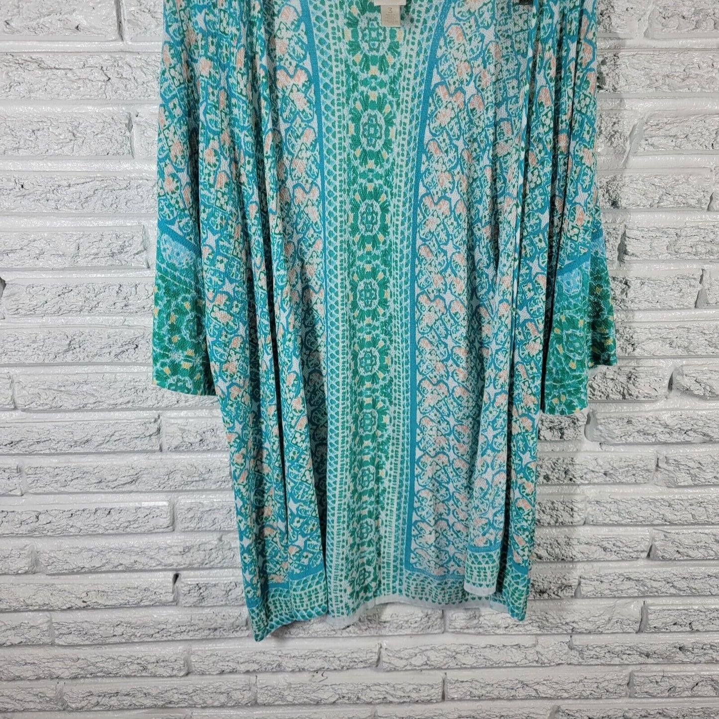 Chicos Womens Top 3 Standard XL Cardigan Knit Open LIghtweight Blue Geometric