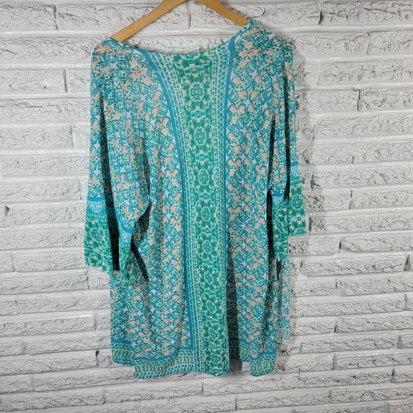 Chicos Womens Top 3 Standard XL Cardigan Knit Open LIghtweight Blue Geometric