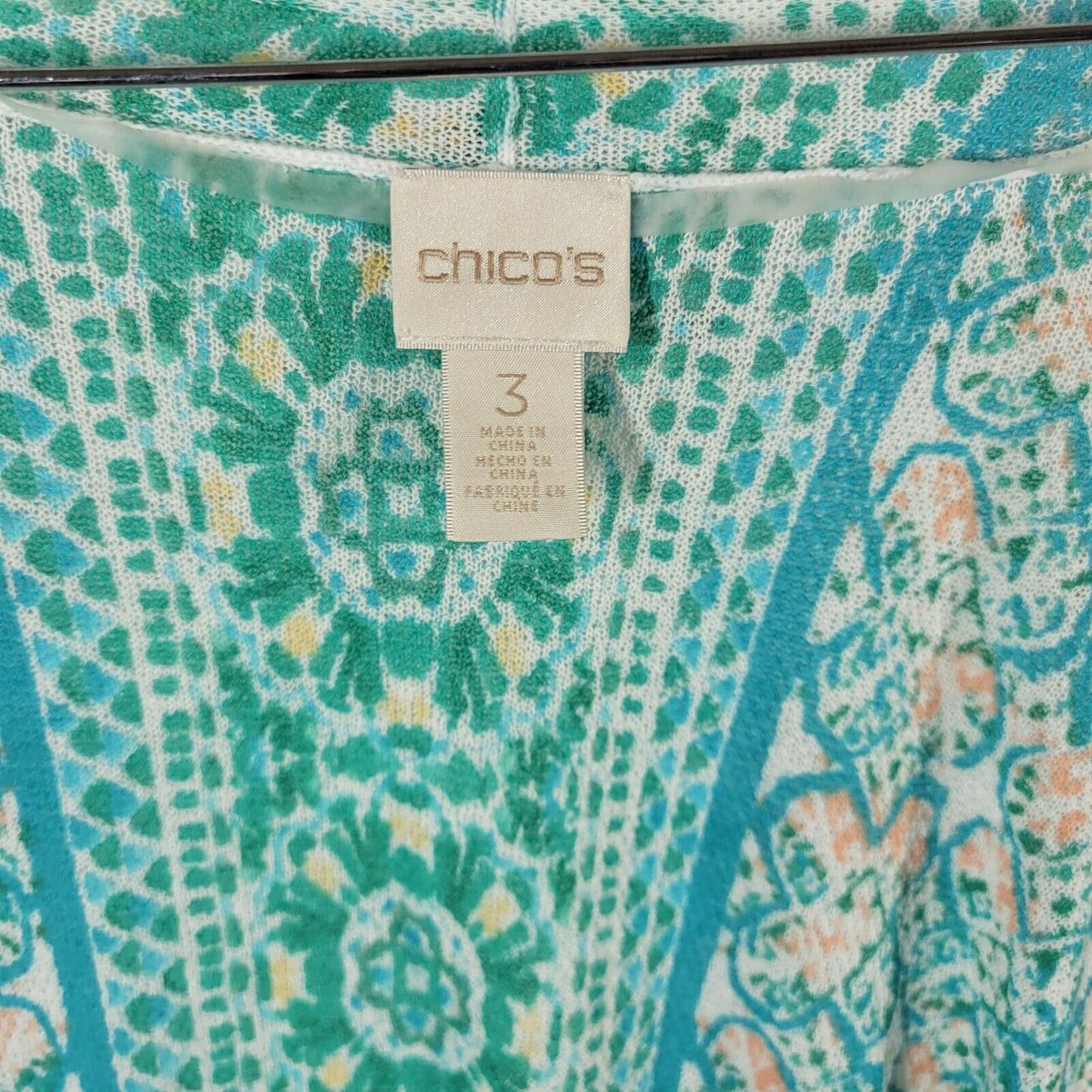 Chicos Womens Top 3 Standard XL Cardigan Knit Open LIghtweight Blue Geometric