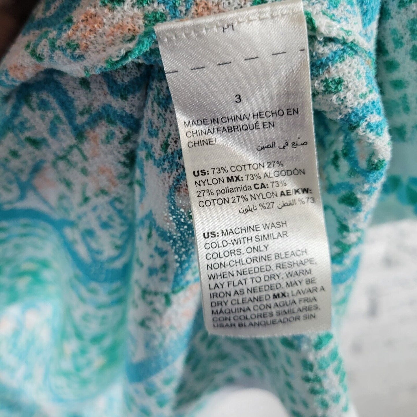 Chicos Womens Top 3 Standard XL Cardigan Knit Open LIghtweight Blue Geometric