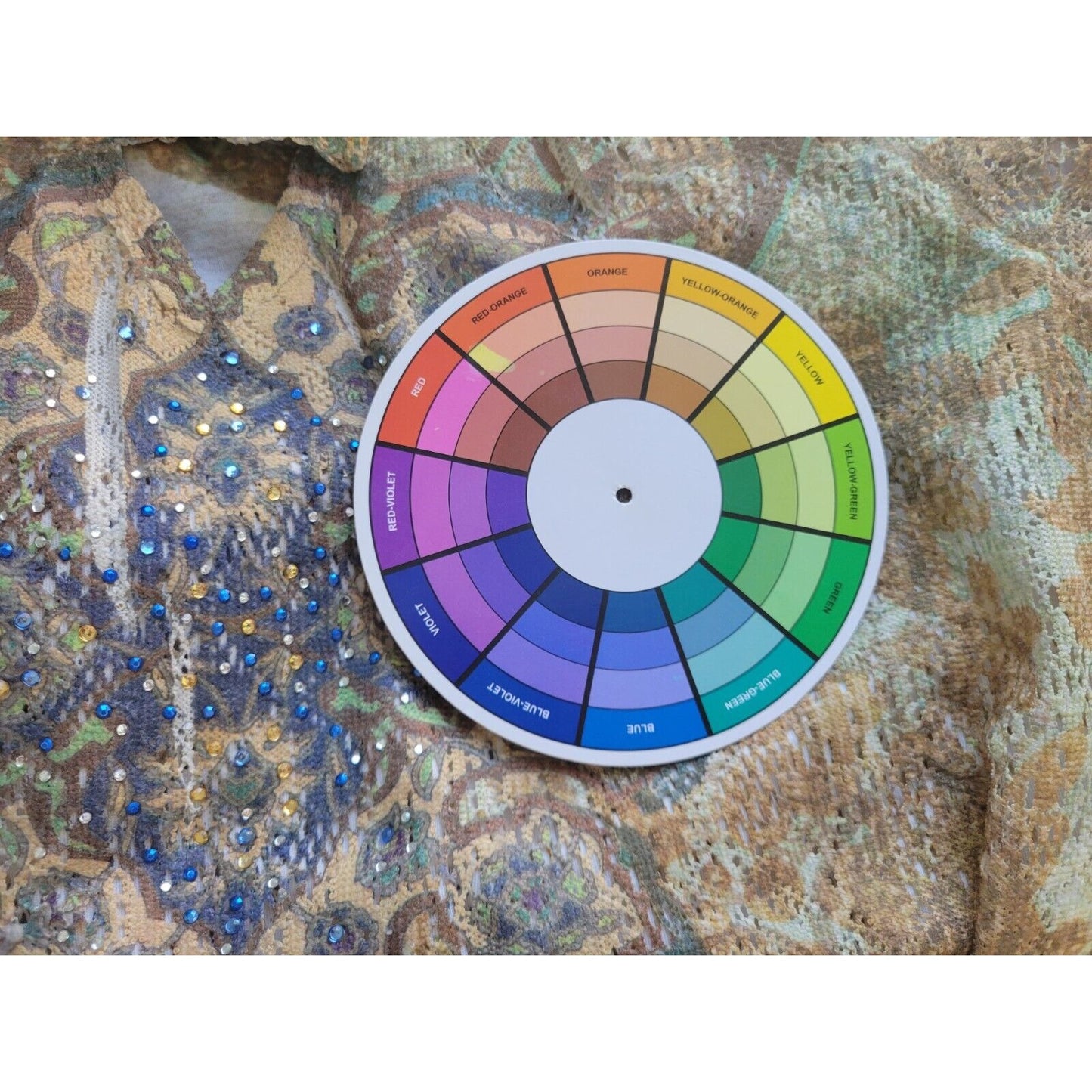 Catherines Womens Top 1X Short Sleeve Tan Mandala Mesh Rhinestone Keyhole Laser