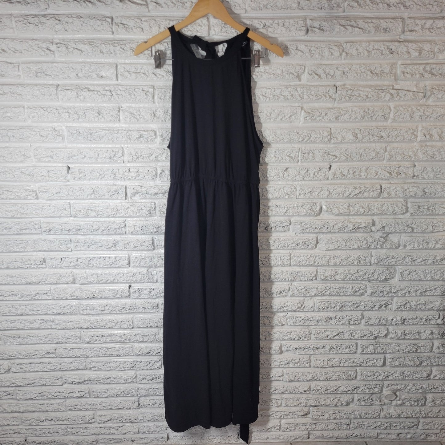 Shein Curve Womens Dress 3XL Plus Halter Faux Wrap Sleeveless Sash Black Pleated