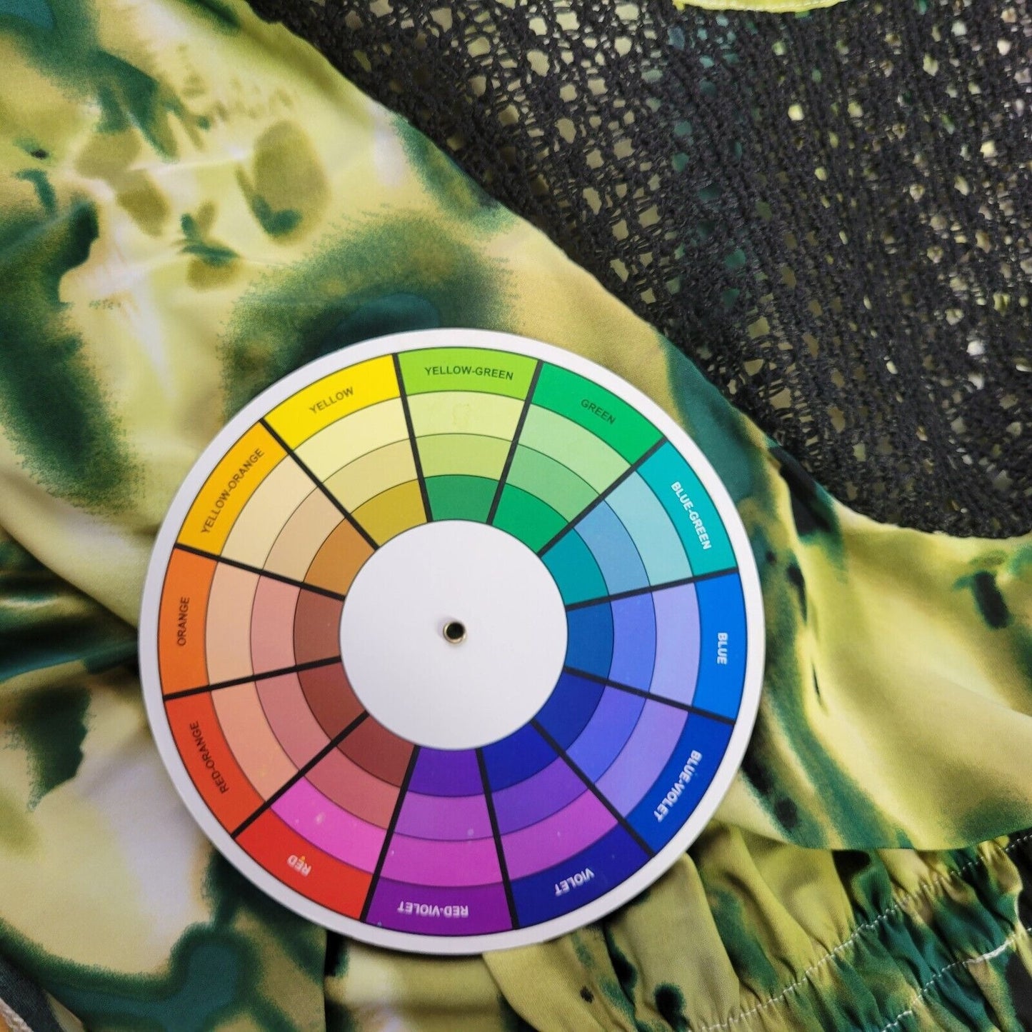 J & D Fashions Womens Top 1XL Batwing Sleeve Green Black Watercolor Crochet Neck