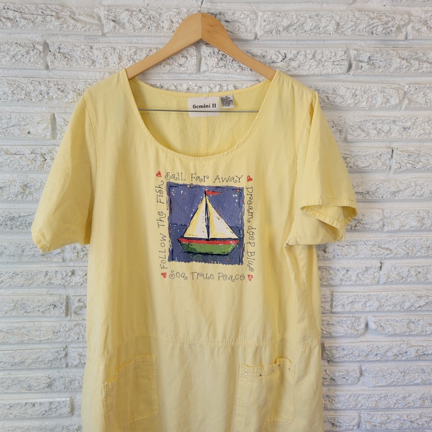 Gemini II Womens Dress 1X Plus Short Sleeve Mini Sailboat Pockets Casual Cotton