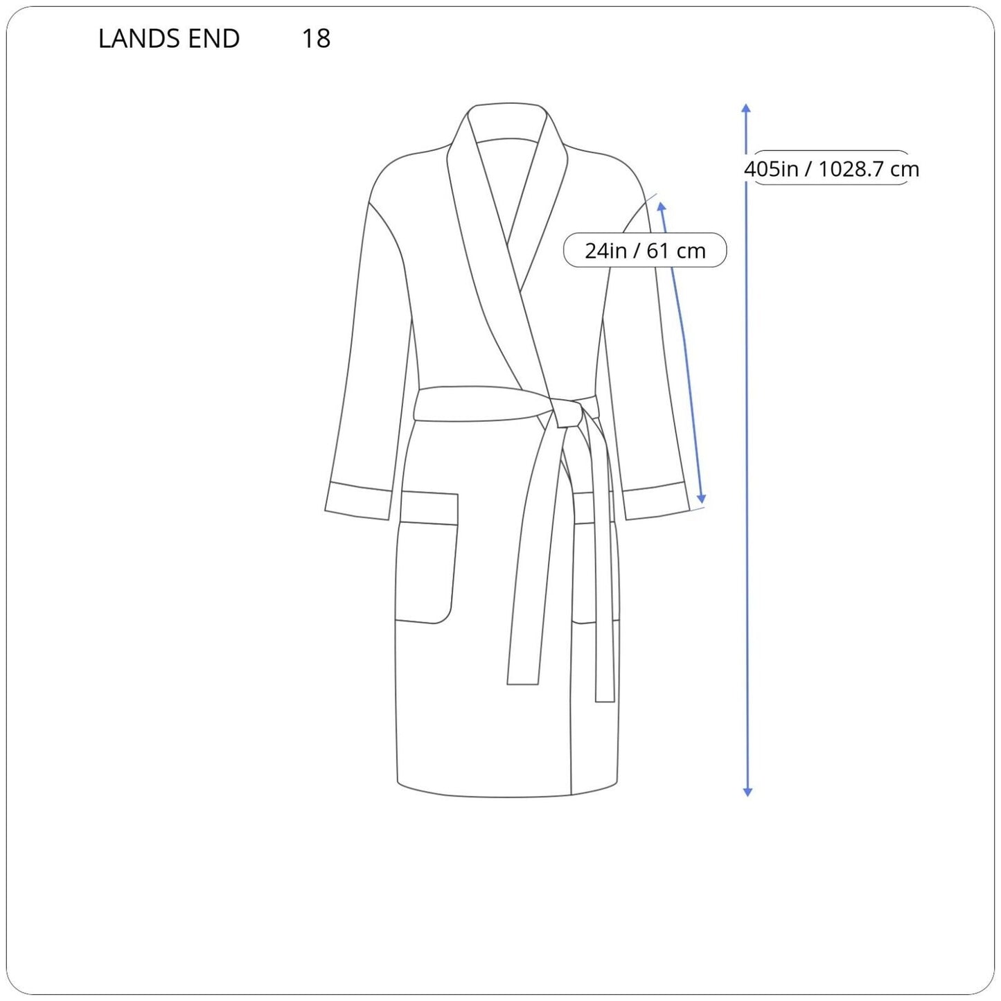 Lands End Women Robe 18 Hoodie Cuff Sleeve Loungewear Blue Polyester Belted Soft
