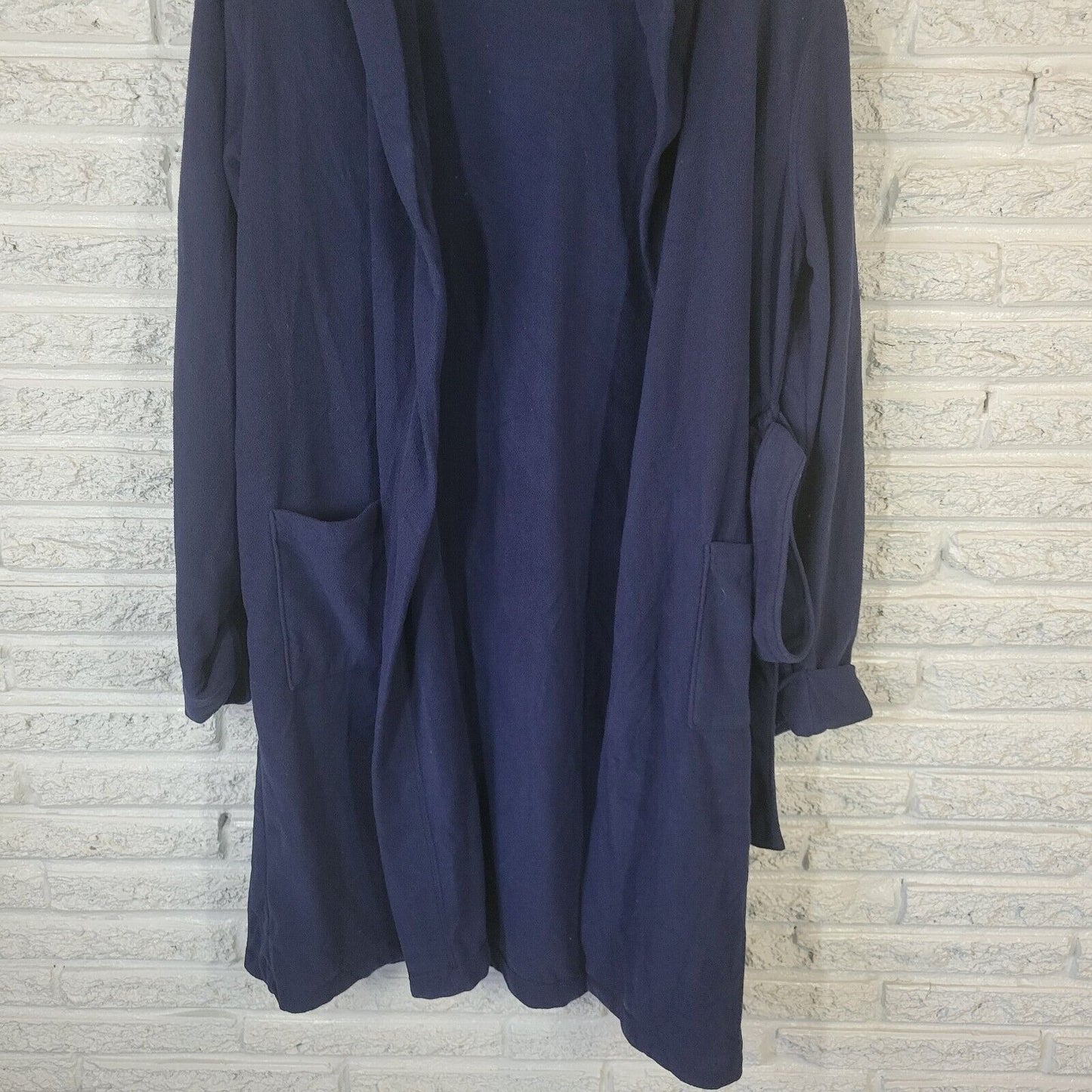 Lands End Women Robe 18 Hoodie Cuff Sleeve Loungewear Blue Polyester Belted Soft