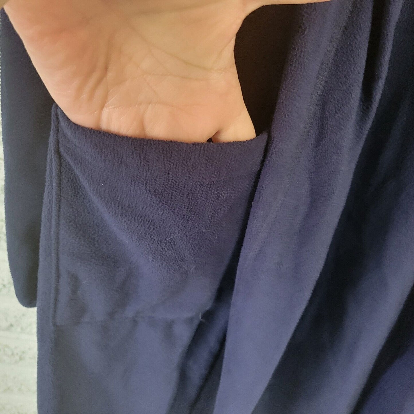 Lands End Women Robe 18 Hoodie Cuff Sleeve Loungewear Blue Polyester Belted Soft