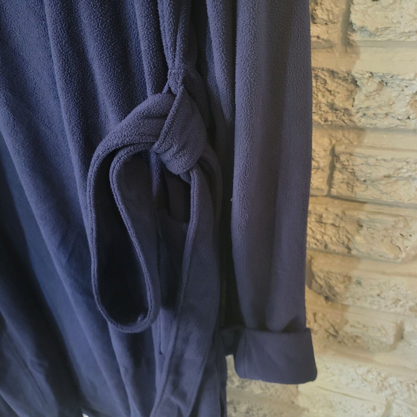 Lands End Women Robe 18 Hoodie Cuff Sleeve Loungewear Blue Polyester Belted Soft