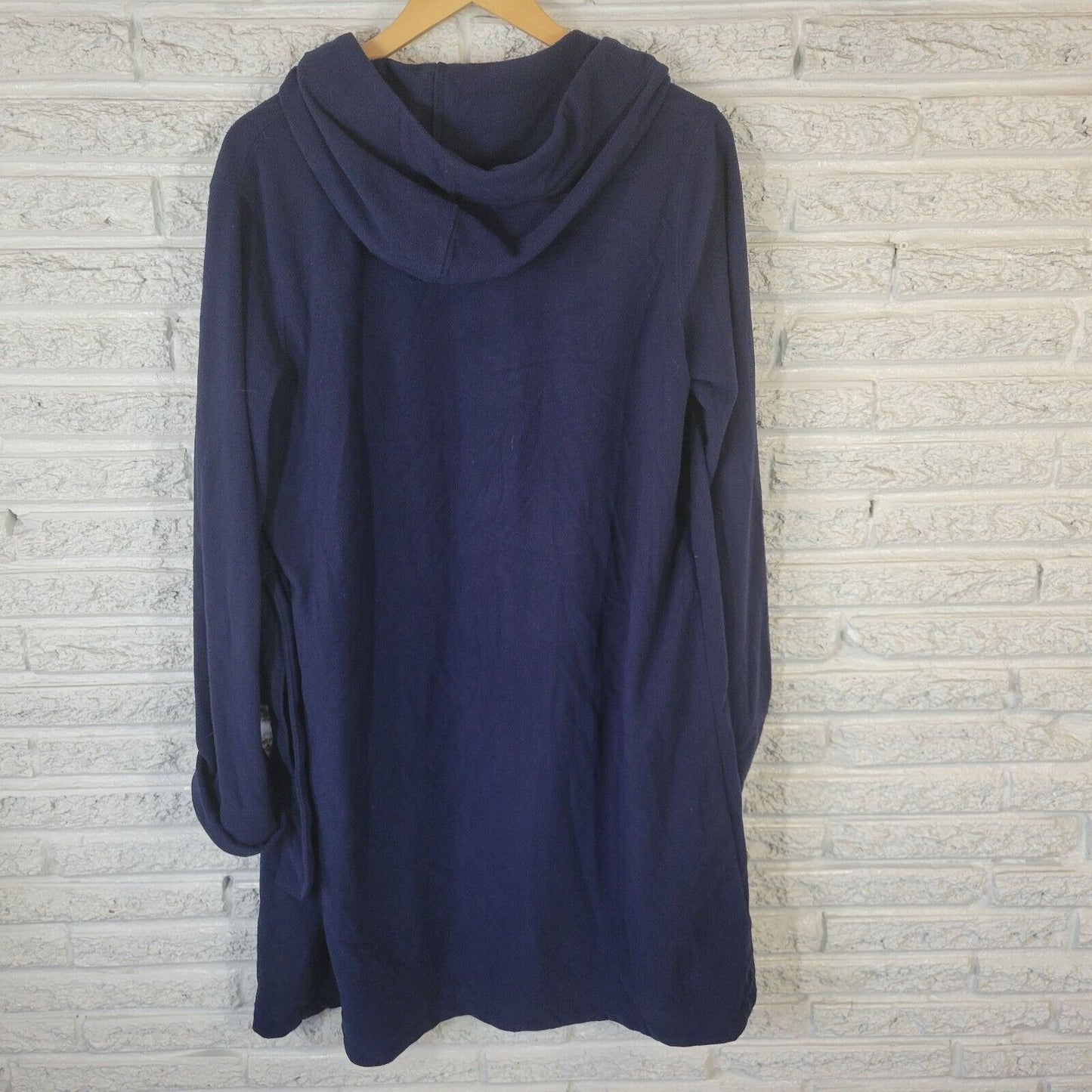 Lands End Women Robe 18 Hoodie Cuff Sleeve Loungewear Blue Polyester Belted Soft