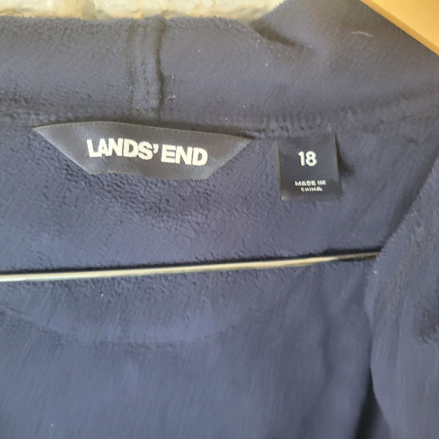 Lands End Women Robe 18 Hoodie Cuff Sleeve Loungewear Blue Polyester Belted Soft