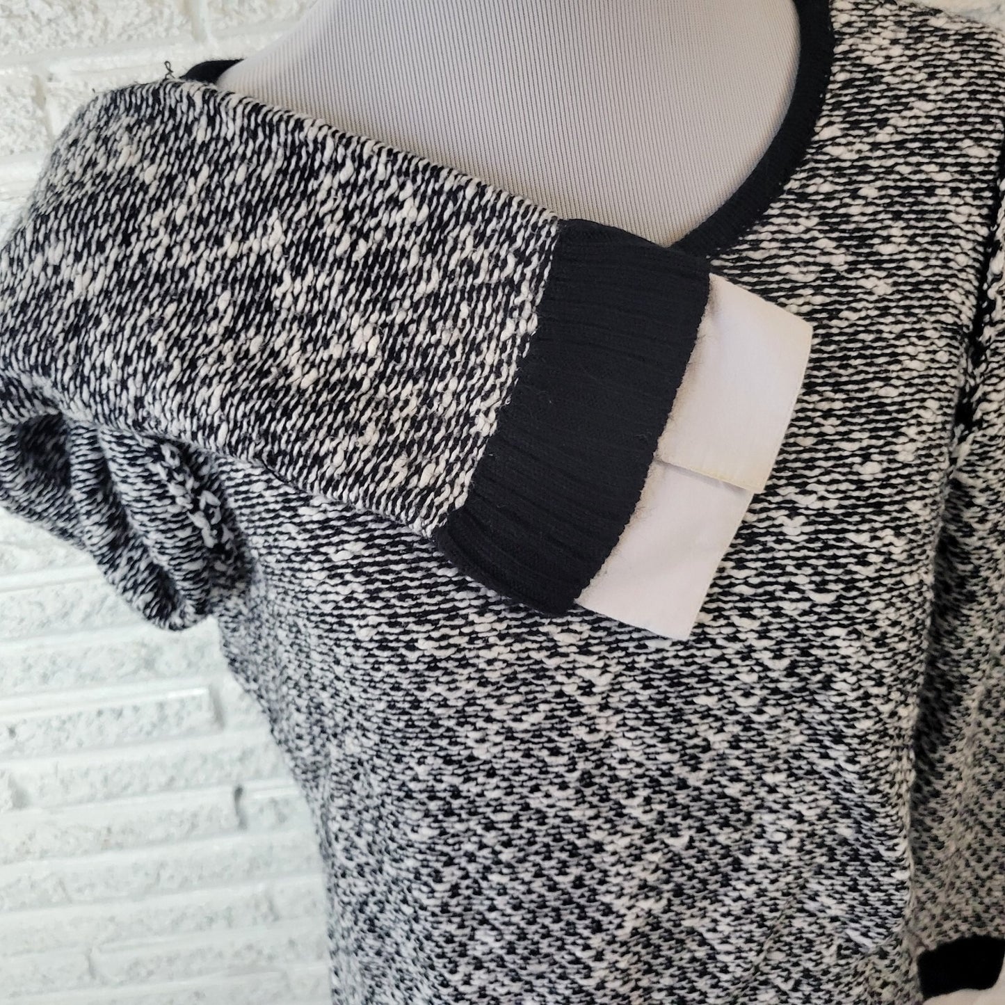 AB Studio Womens Sweater XL Black White Marled Shirt Hem Comfy Cotton Blend