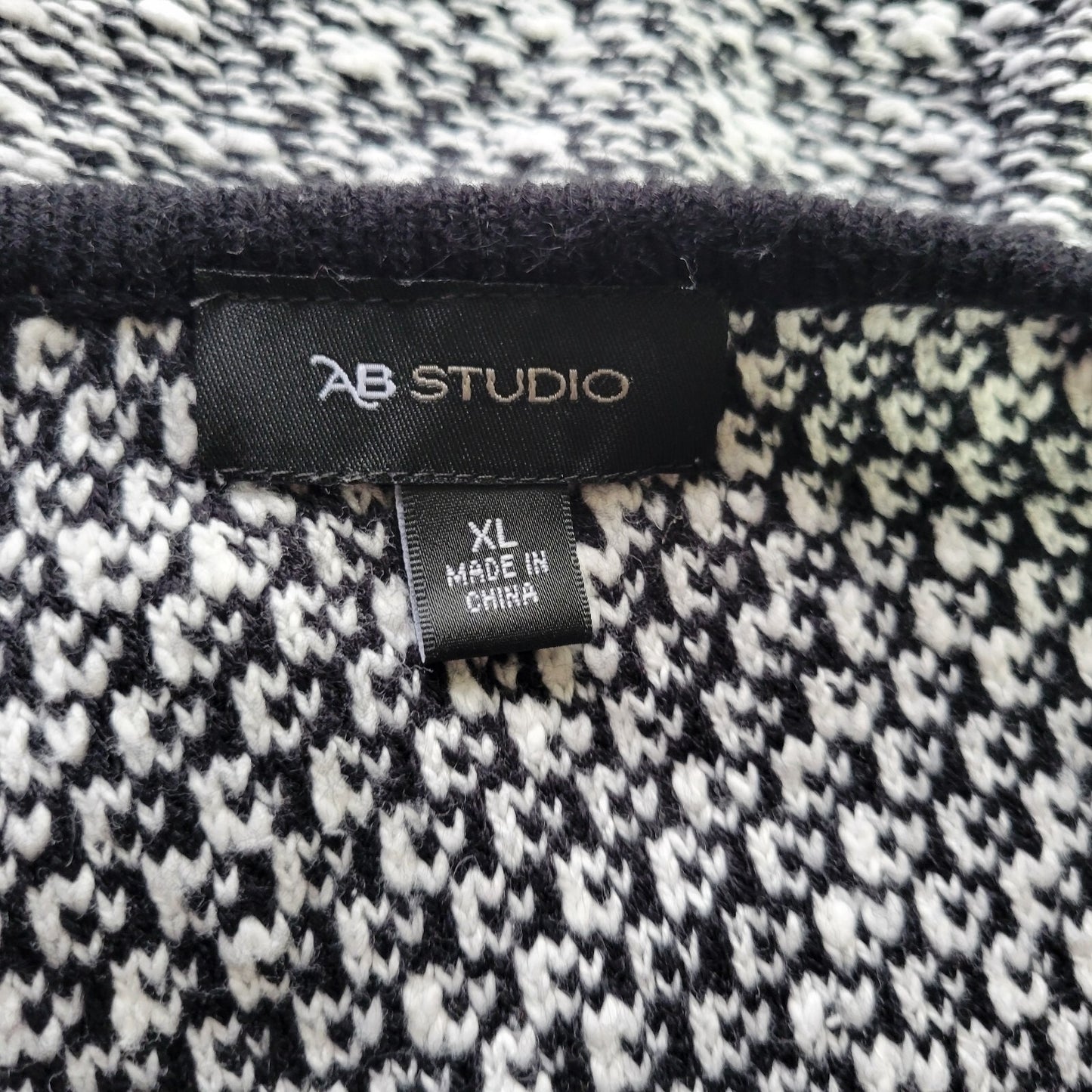 AB Studio Womens Sweater XL Black White Marled Shirt Hem Comfy Cotton Blend