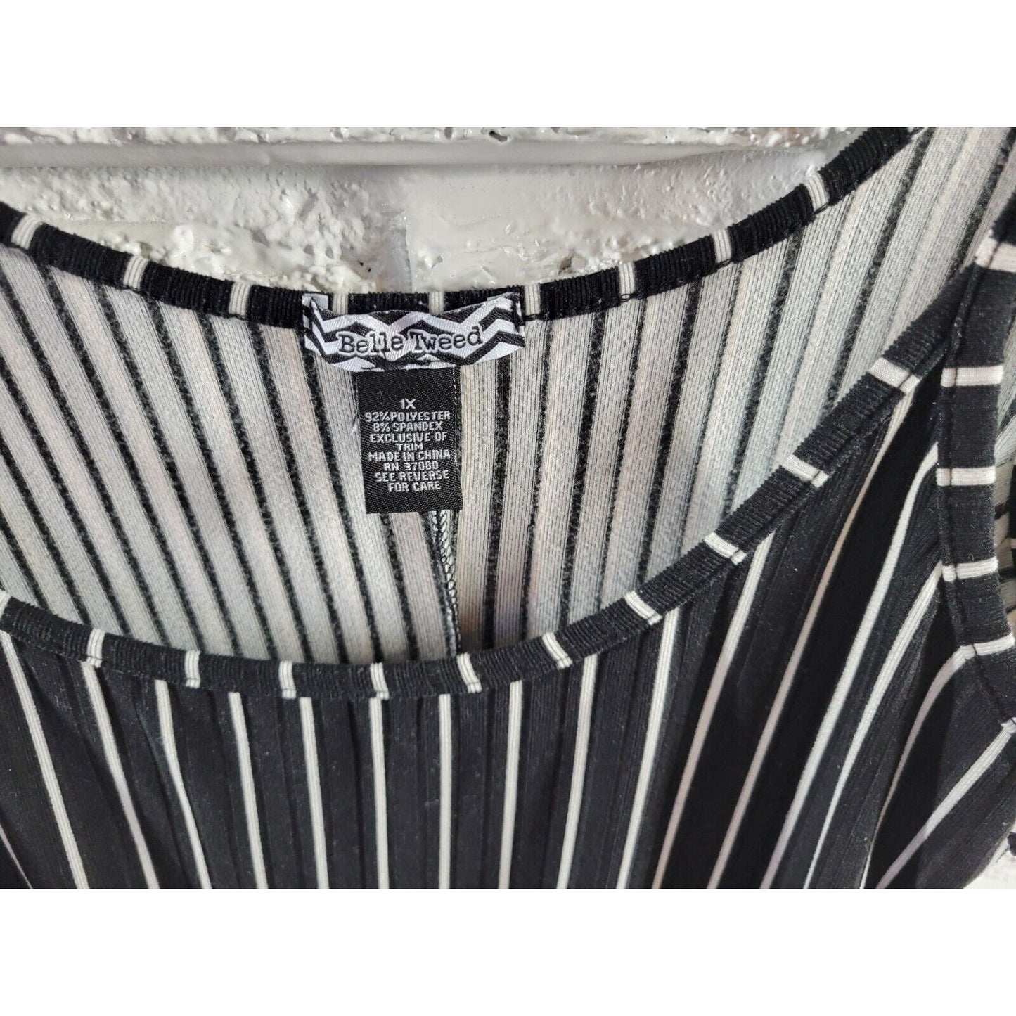 Belle Tweed Womens Dress 1X Slip Spaghetti Strap Black Stripe Poly Blend Slit