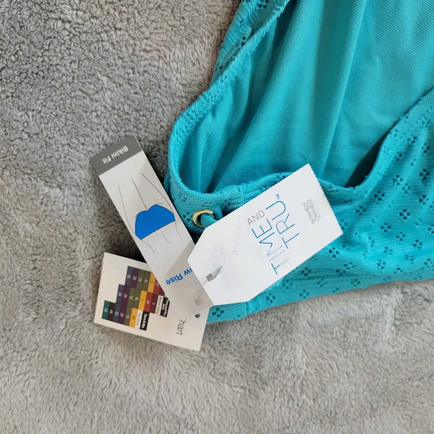 Time Tru Womens Bikini Bottom 3X 24W 26W Plus Swimwear Blue Eyelet Poly Blend