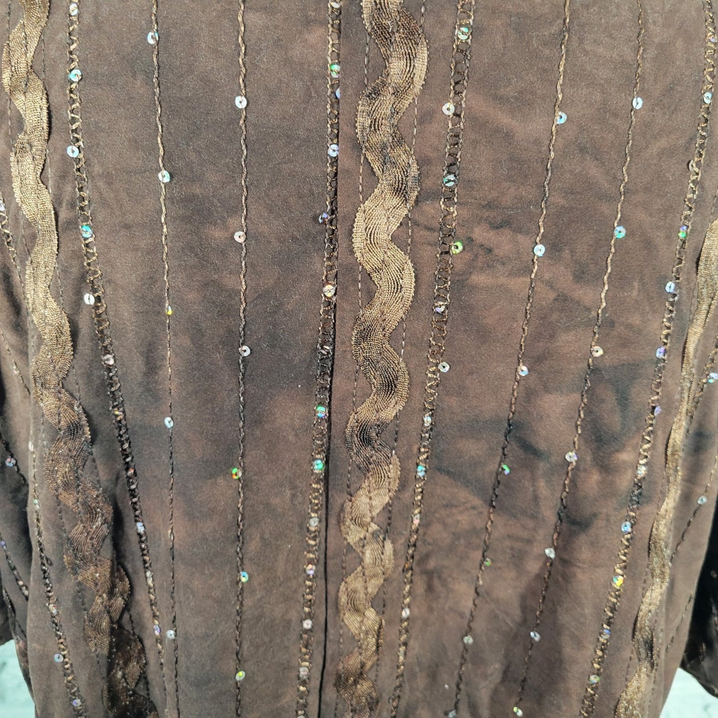 Shannon Ford Womens Top 2X Plus Tunic Brown Asymmetric Sequins Poly Blend Comfy