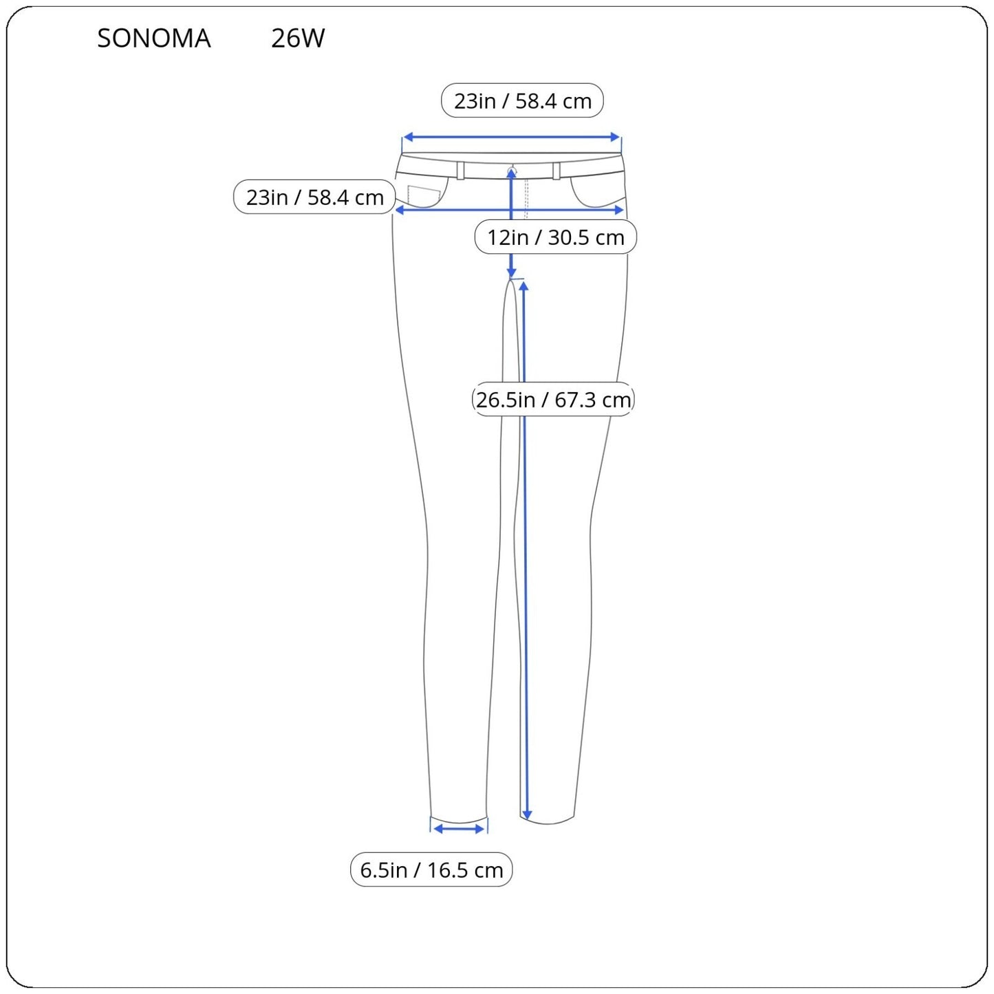 Sonoma Womens Jeans 26W Plus Cropped Straight Leg Blue Denim Zip Fly Comfy