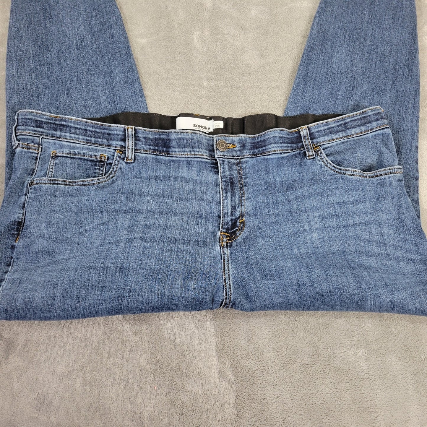 Sonoma Womens Jeans 26W Plus Cropped Straight Leg Blue Denim Zip Fly Comfy