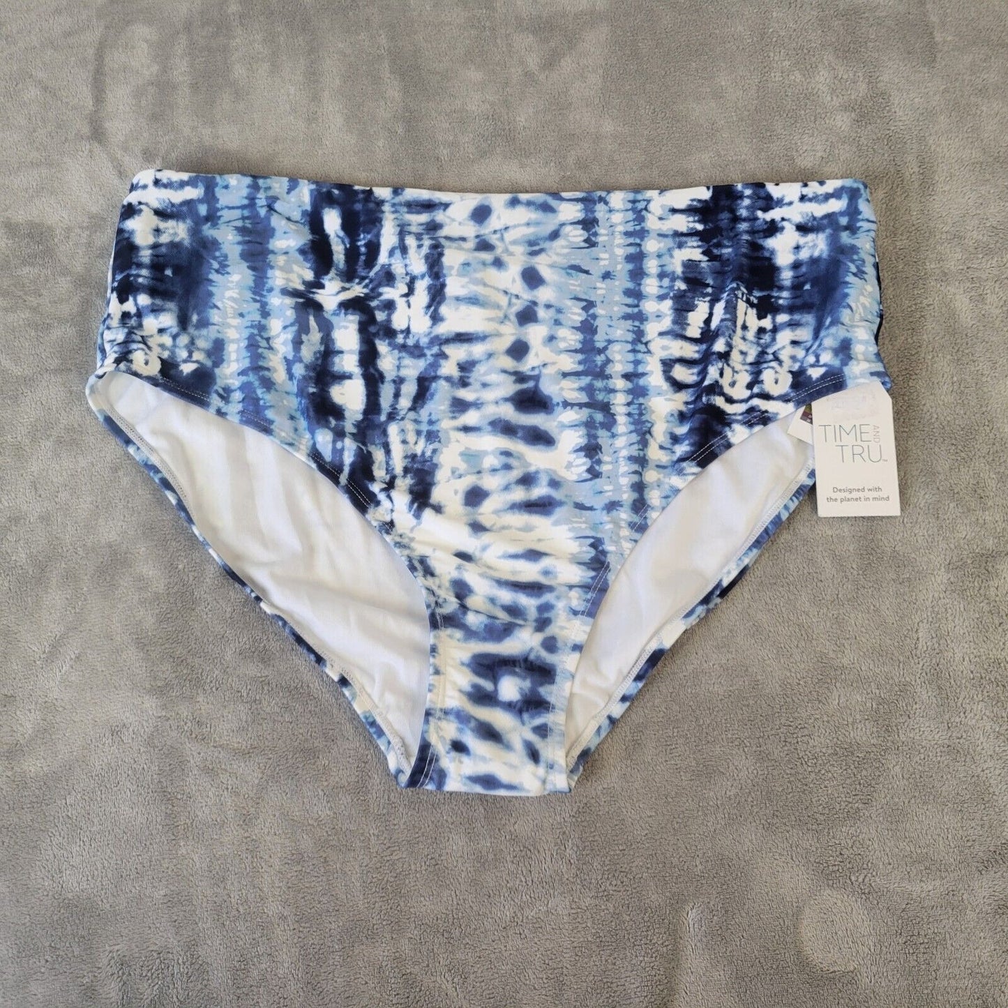 Time Tru Womens Swim Bikini Bottom 2X 20W 22W Plus Blue Tie Dye Comfy New
