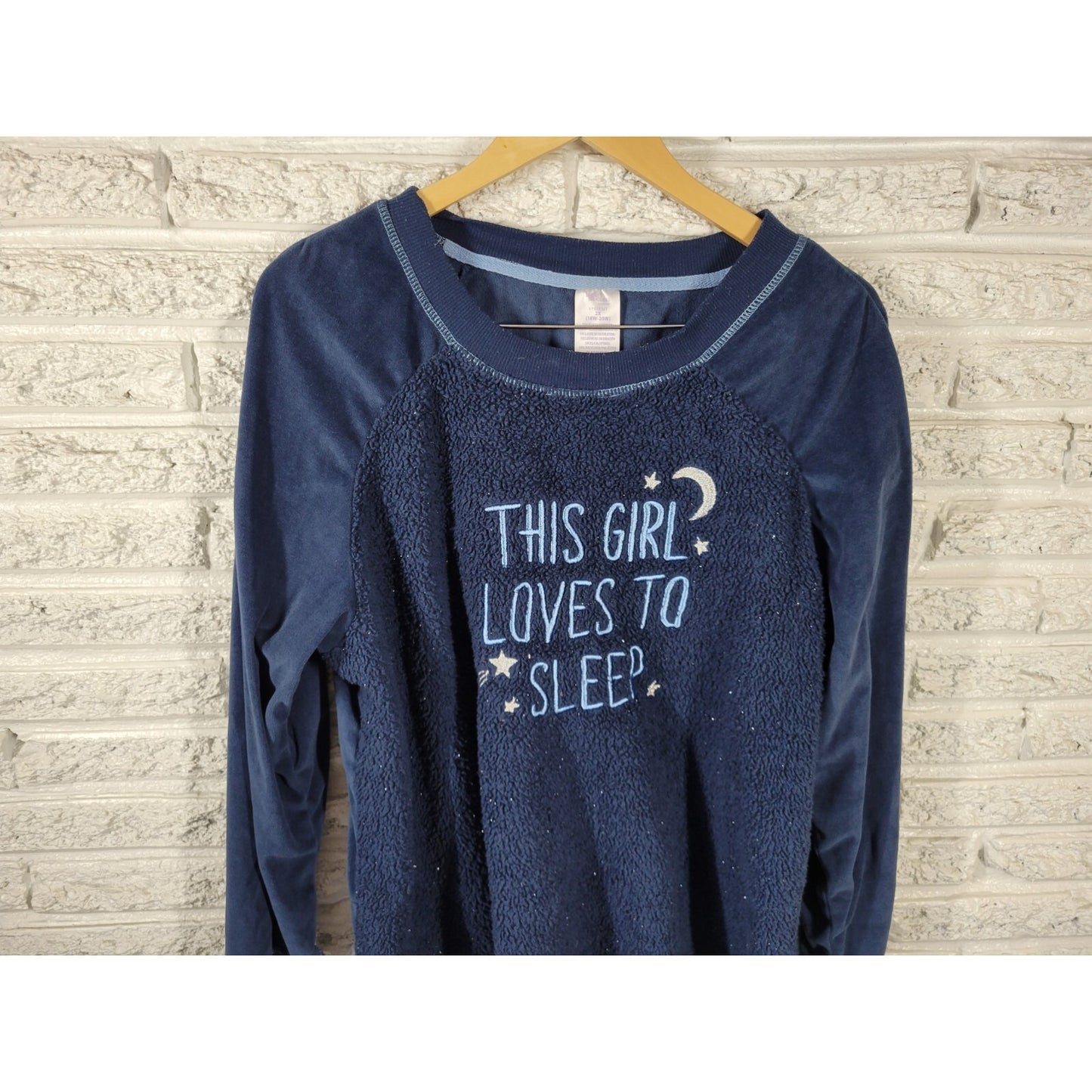 Secret Treasures Women Top 2X Plus Pajama Blue Fleece This Girl Loves to Sleep