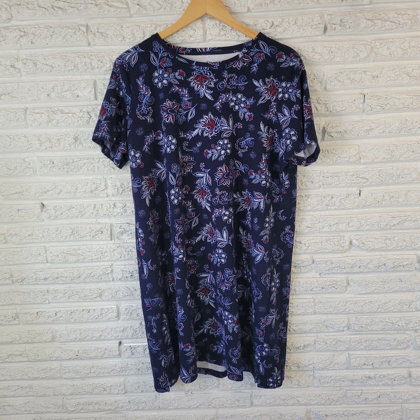 Kim Rogers Womens Dress XL Perfectly Soft Mini Blue Red Floral Cotton Comfy