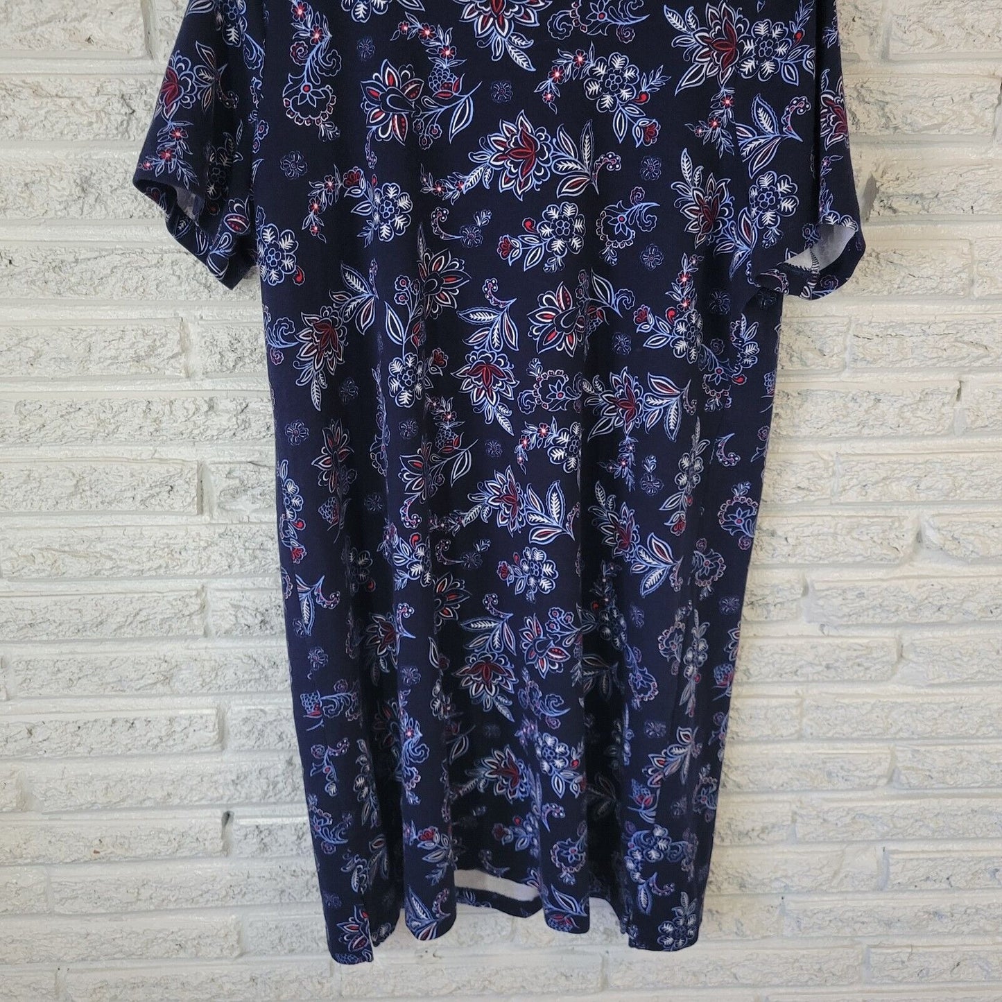 Kim Rogers Womens Dress XL Perfectly Soft Mini Blue Red Floral Cotton Comfy