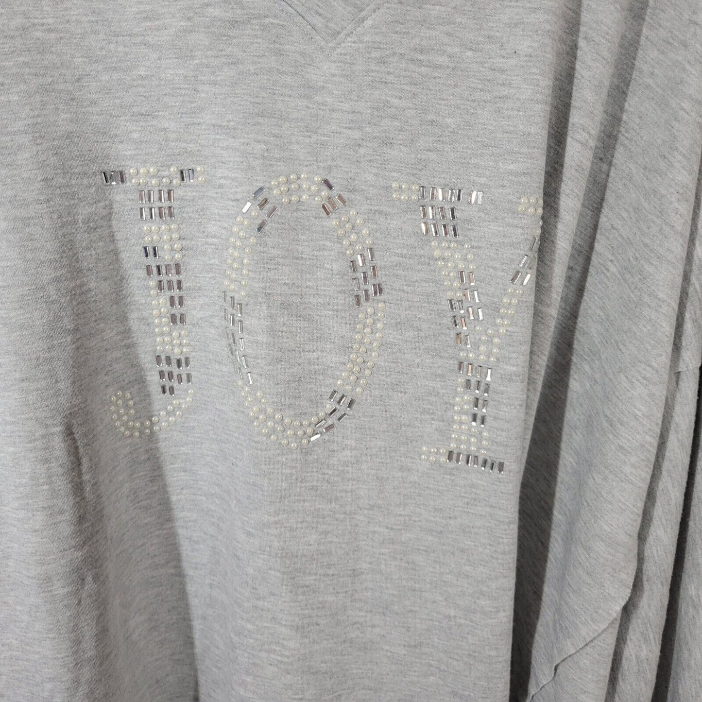 Christmas Live Well Womens Top 26W 28W Plus Tee Long Sleeve Joy Gray Soft Beaded