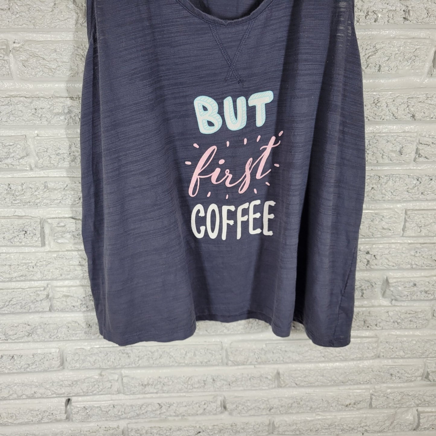 Secret Treasures Women Top 2X Plus Tank Pajama But First Coffee Lightweight Gray
