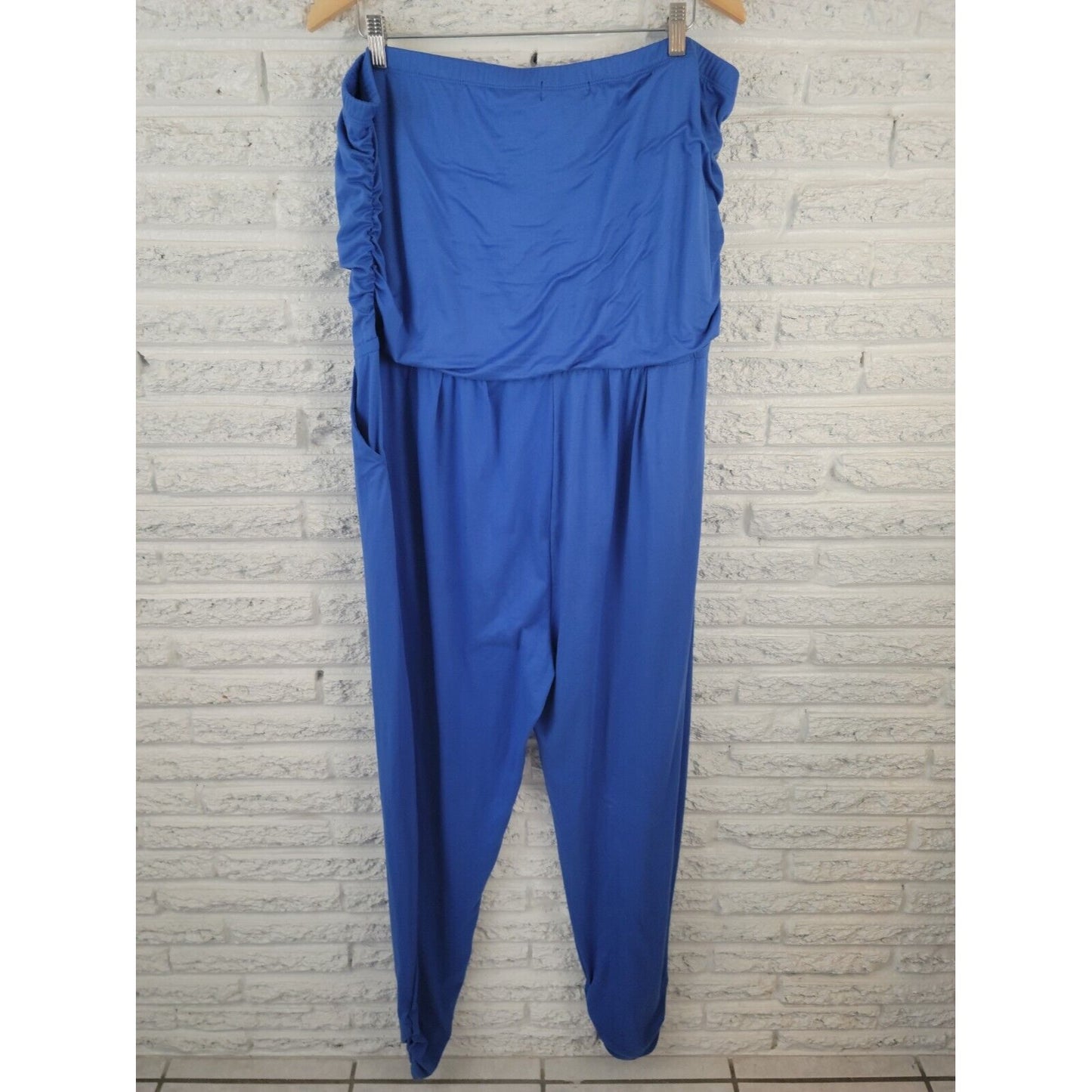 Rouge Womens Jumpsuit 3X Plus Sleeveless Tapered Ruched Pullover Polyester Blue