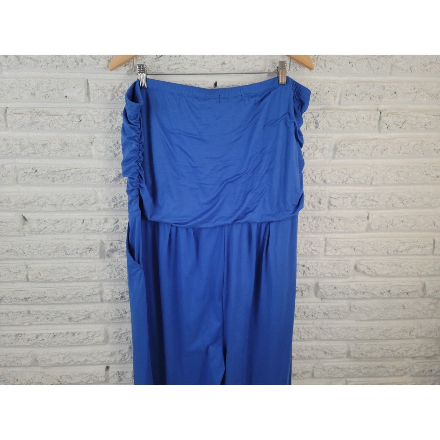 Rouge Womens Jumpsuit 3X Plus Sleeveless Tapered Ruched Pullover Polyester Blue
