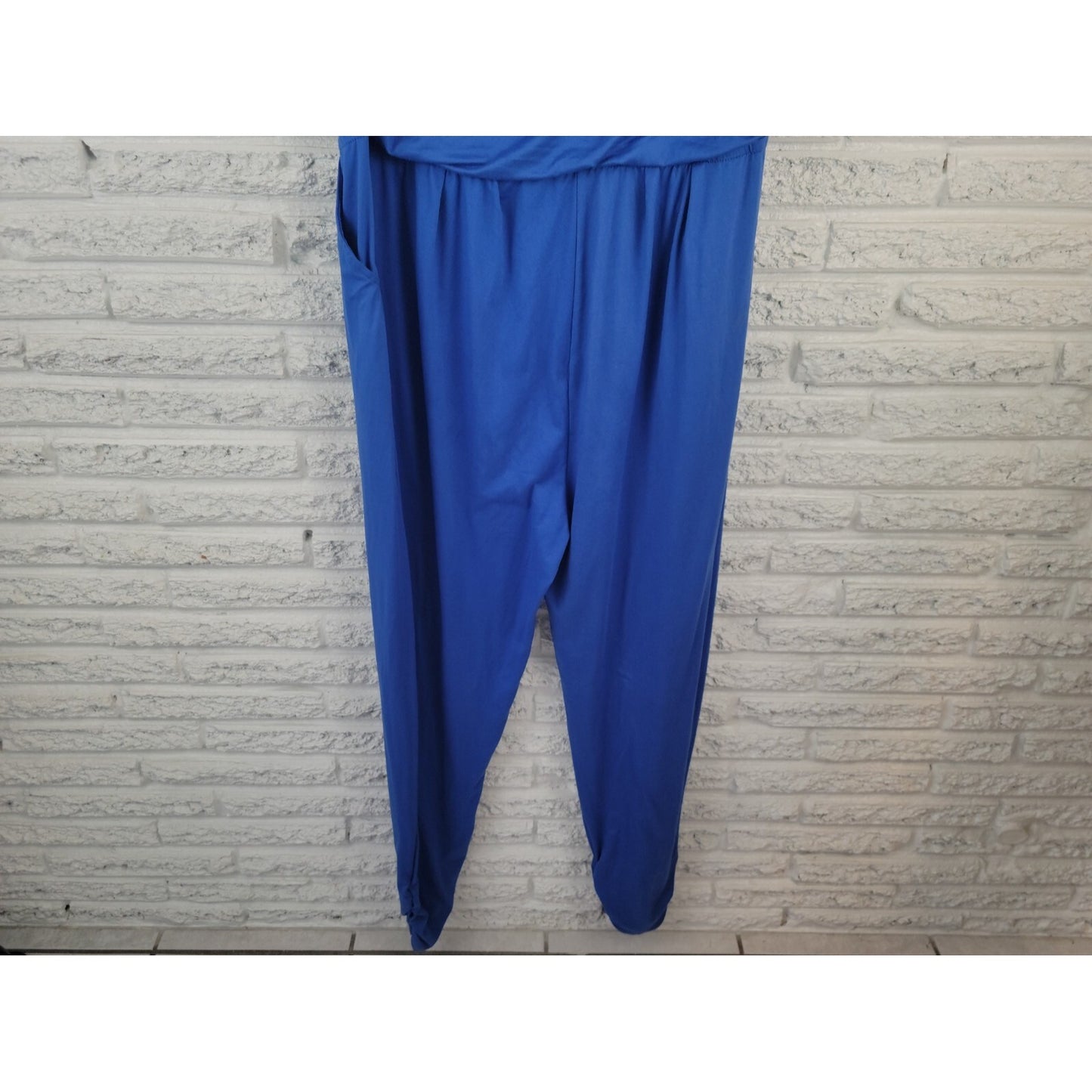 Rouge Womens Jumpsuit 3X Plus Sleeveless Tapered Ruched Pullover Polyester Blue