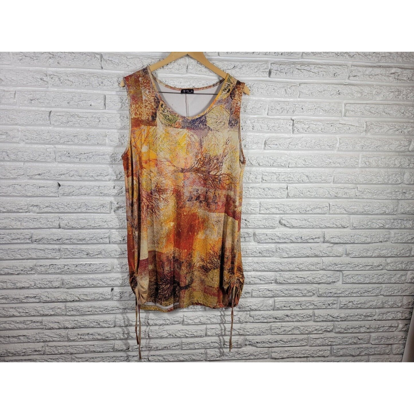 Lily Firmiana Womens Dress Extra Large Mini Sleeveless Brown Gold Trees Casual