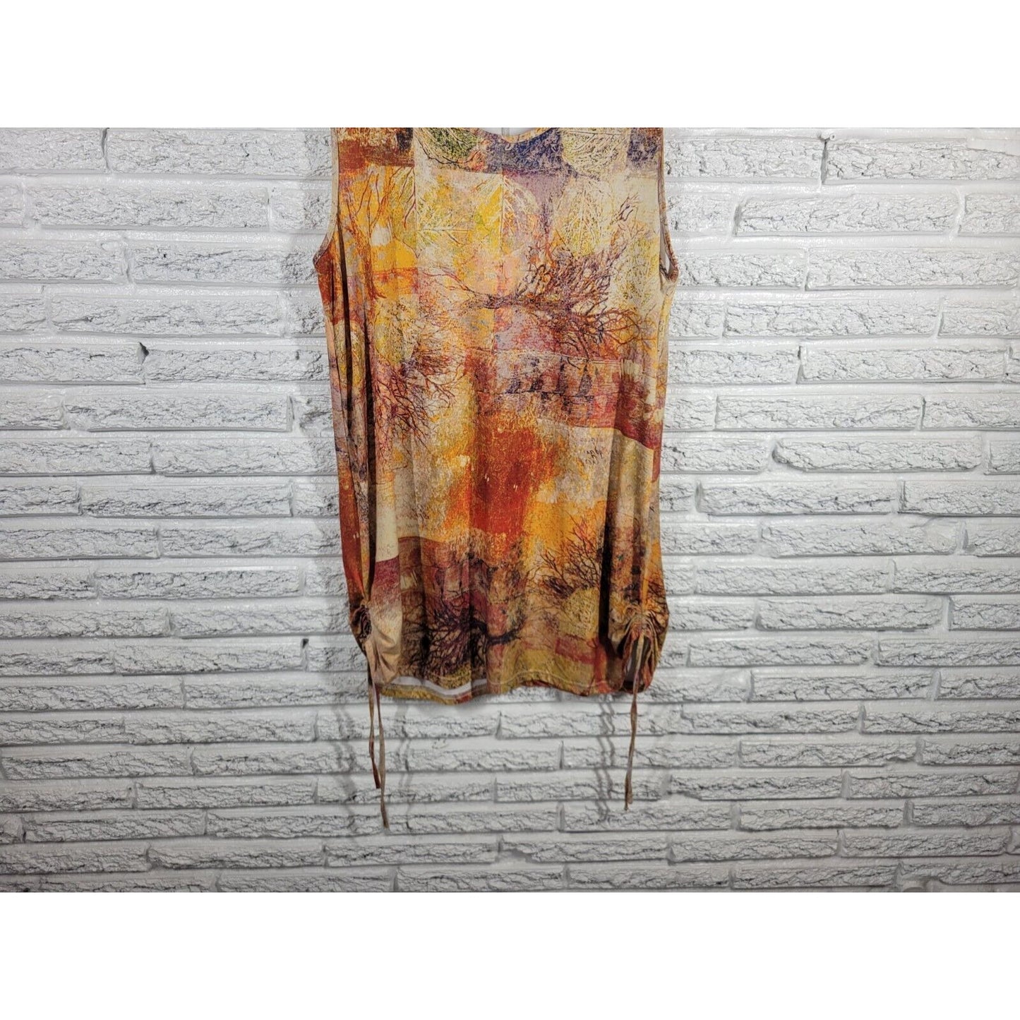 Lily Firmiana Womens Dress Extra Large Mini Sleeveless Brown Gold Trees Casual