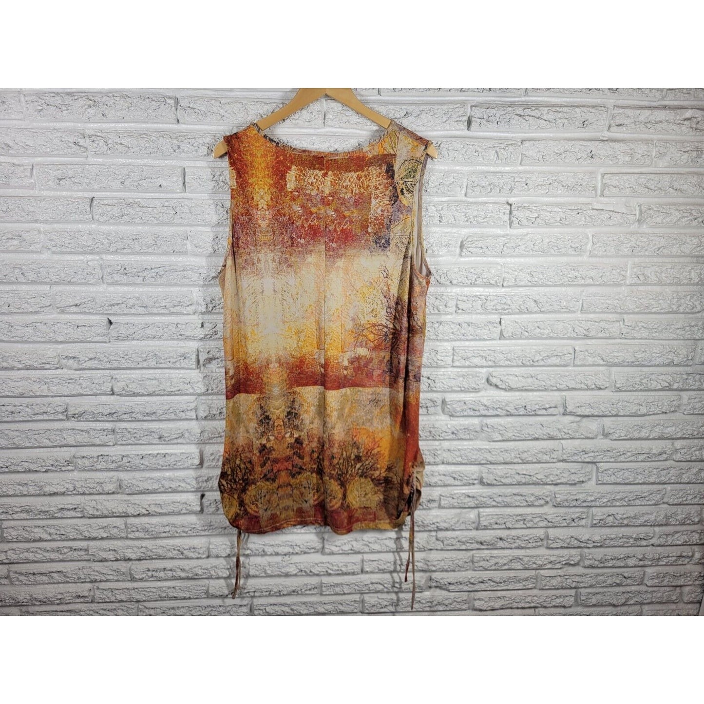 Lily Firmiana Womens Dress Extra Large Mini Sleeveless Brown Gold Trees Casual