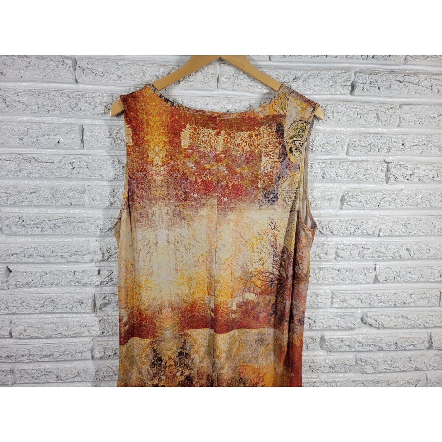 Lily Firmiana Womens Dress Extra Large Mini Sleeveless Brown Gold Trees Casual