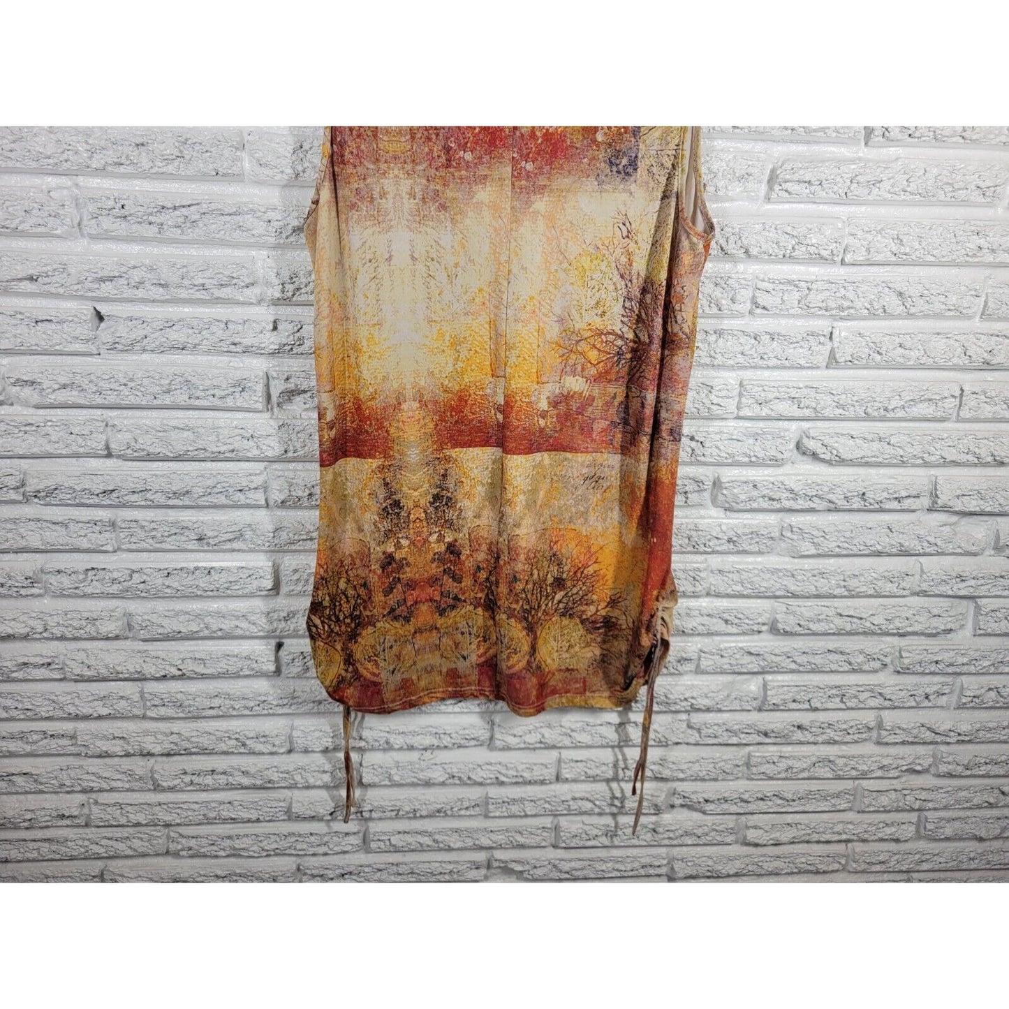 Lily Firmiana Womens Dress Extra Large Mini Sleeveless Brown Gold Trees Casual