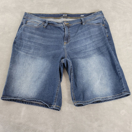 Ana Womens Shorts 20W Plus Dark Blue Denim Wash Zip Fly Cotton Blend Comfort